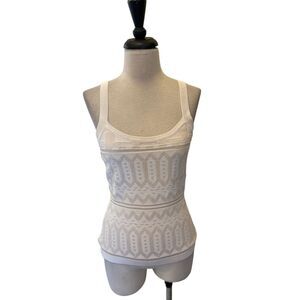 White House Black Market Women's Jacquard Geometric Knit Tank Top Cream Small